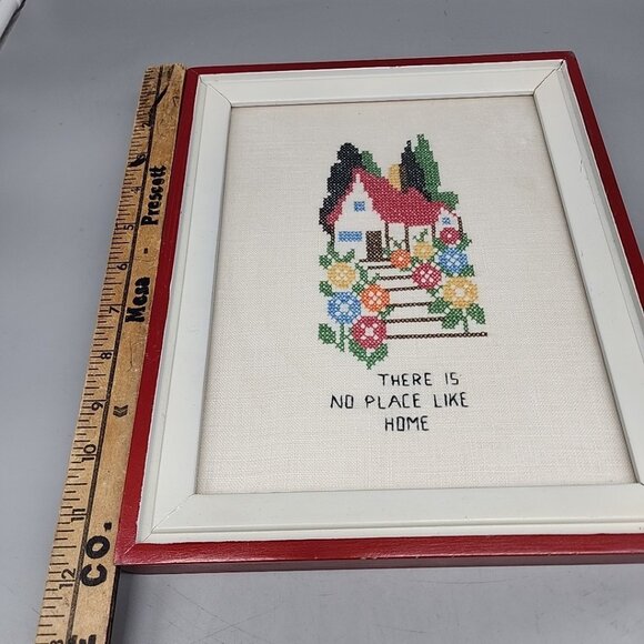 Vintage Framed Cross Stitch   "There Is No Place Like Home" 12x9.5" - Picture 3 of 5